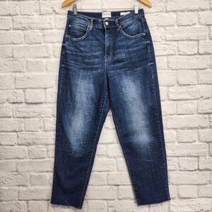 FRAYED JEANS Tapered Women's Boyfriend Jeans Distressed Hem Sz 29 Casual Trendy